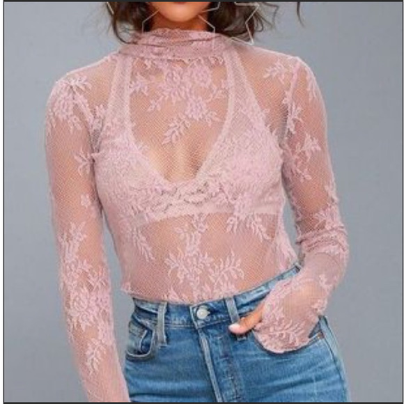 Free People Pink Lace Long Sleeve Top - Picture 1 of 10